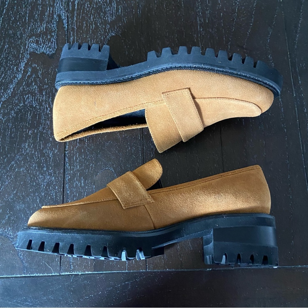 Aerosoles Brown Tan Suede Leather Rodney Platform Loafers Academia Classic 9